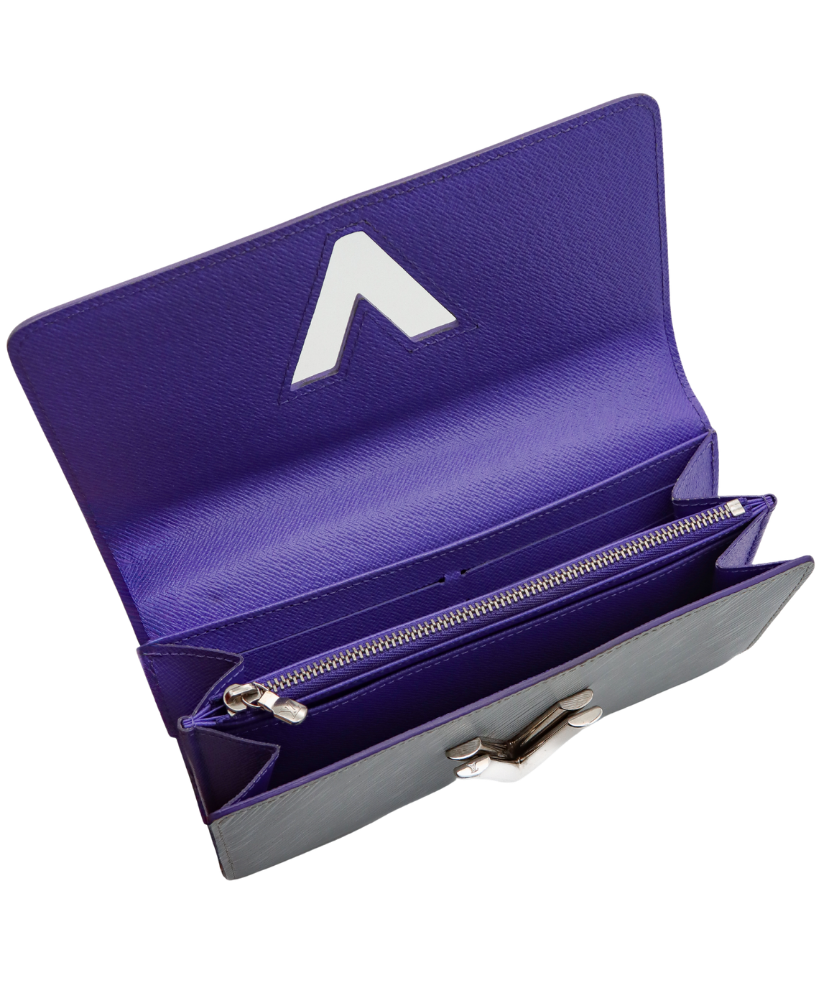 Yellow Louis Vuitton wallet with a brand logo on a white background