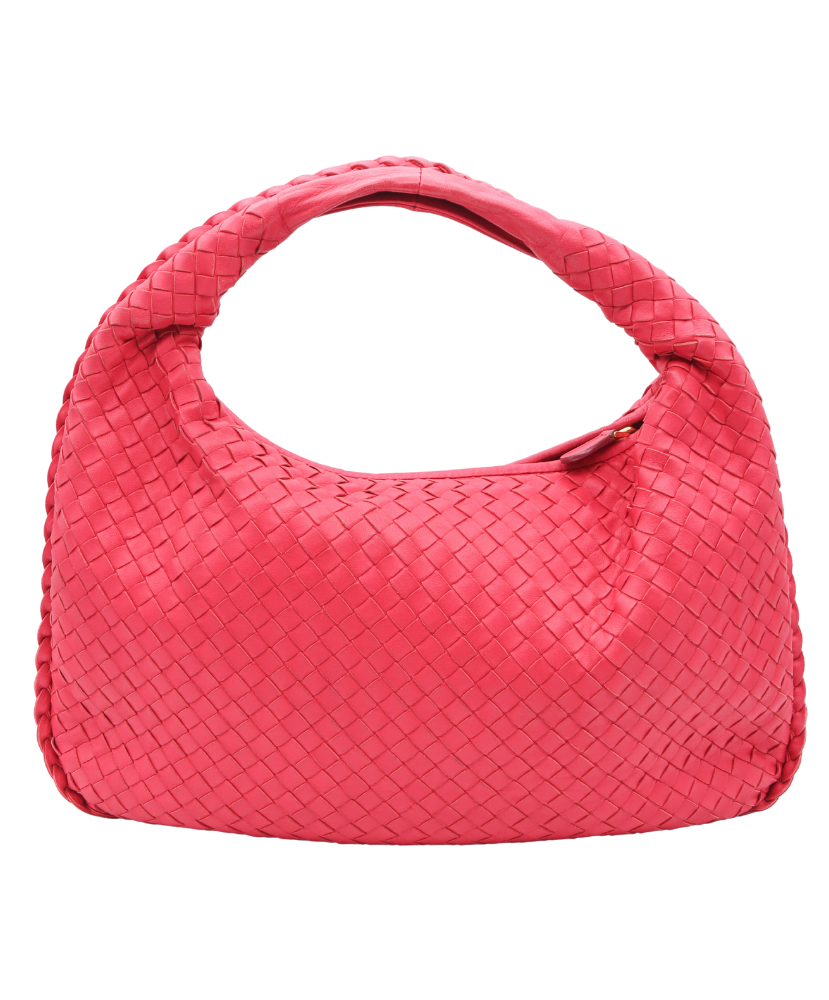 Red Bottega woven handbag on a white background