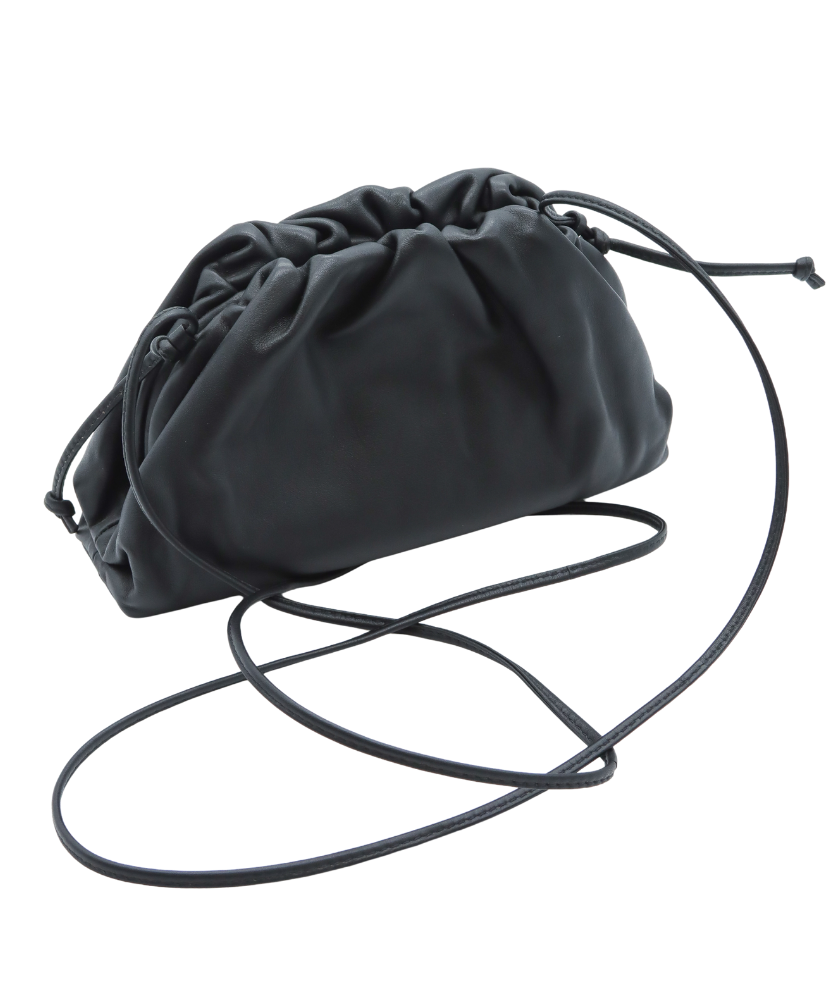 Black Bottega drawstring bag on a white background