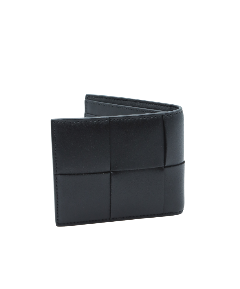 Black Bottega leather wallet on a white background