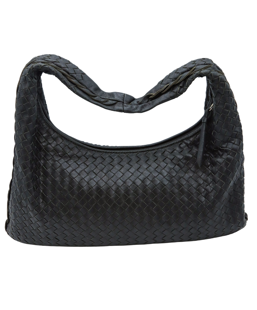 Black Bottega woven handbag on a white background