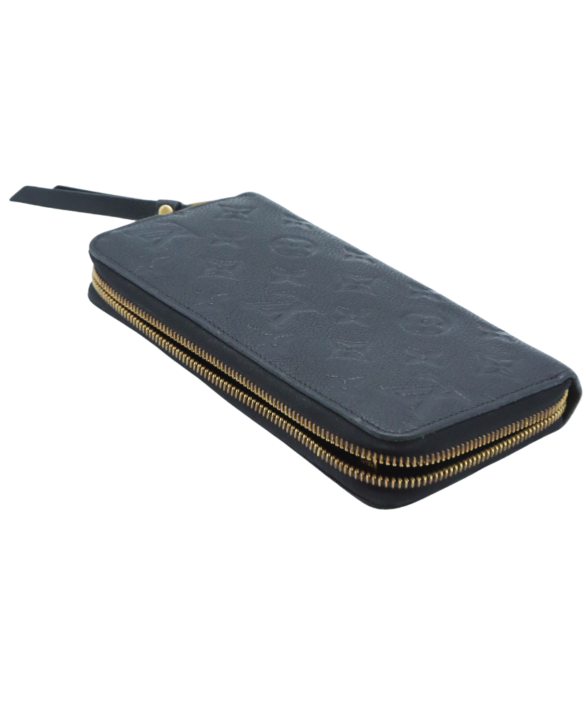 Black Louis Vuitton wallet with gold zipper on a white background